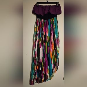 Bright Strapless Asymmetrical Dress